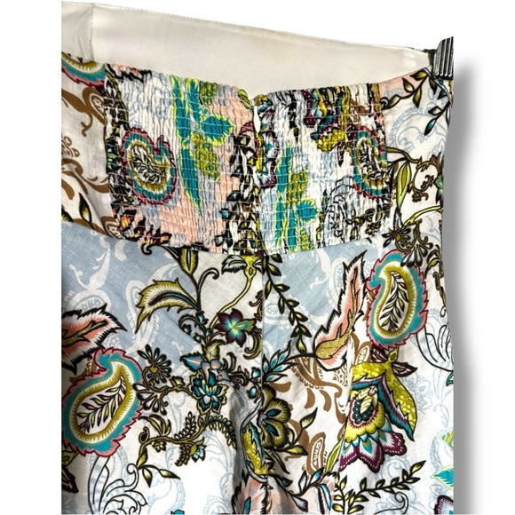 White House Black Market Spring-y White Strapless Blue/Brown Floral Midi Dress - Picture 15 of 16